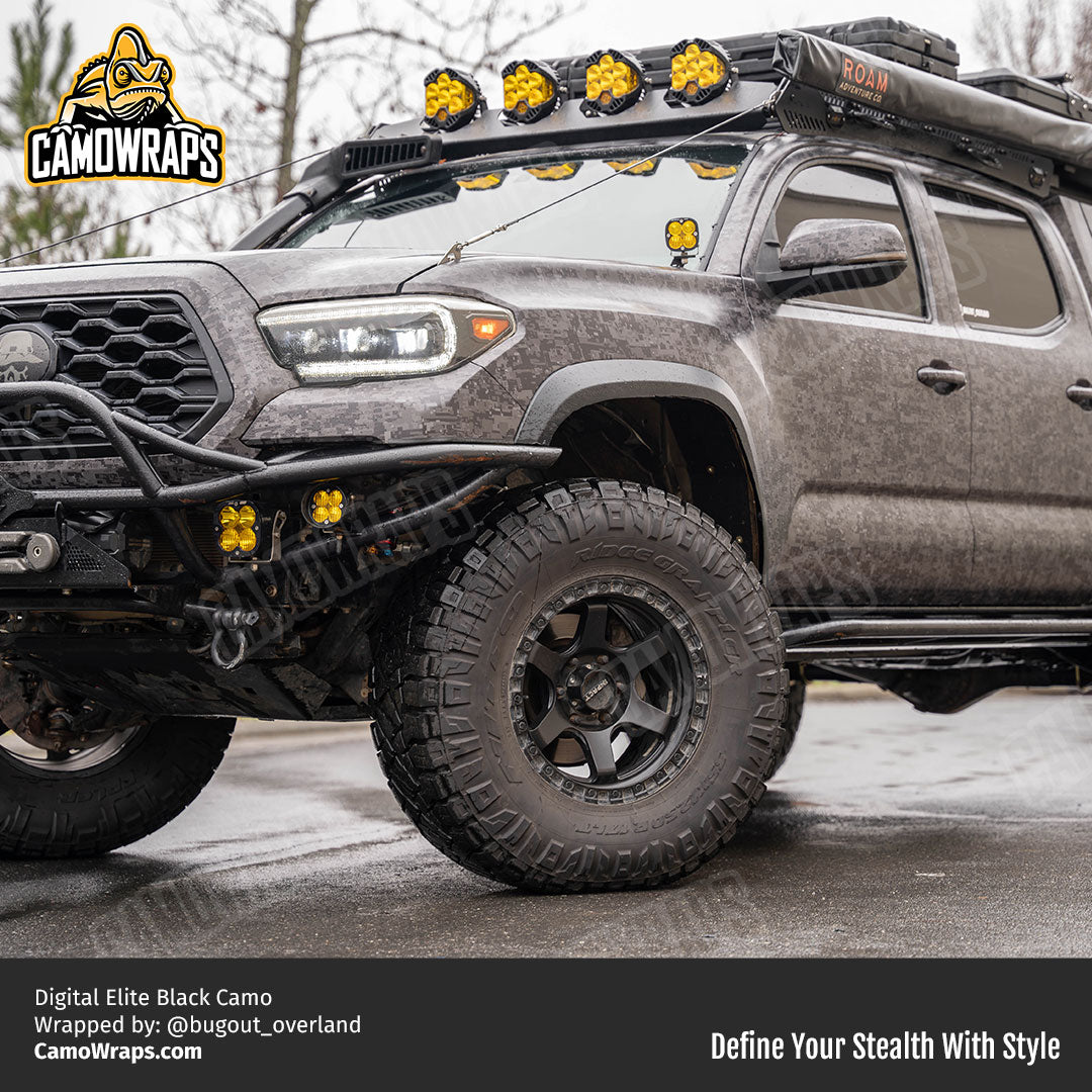 black digital camo truck wrap