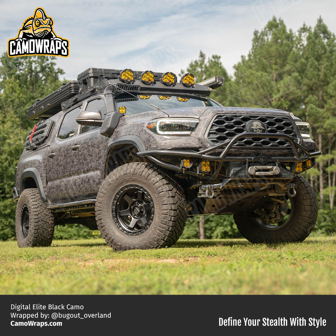 black digital camo truck wrap
