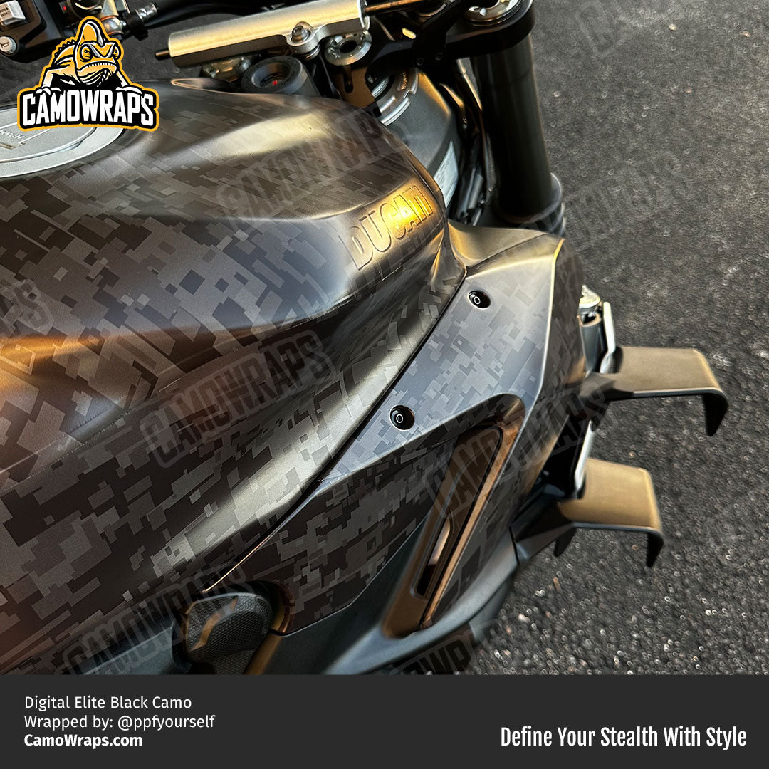 digital black ducati motorcycle wrap