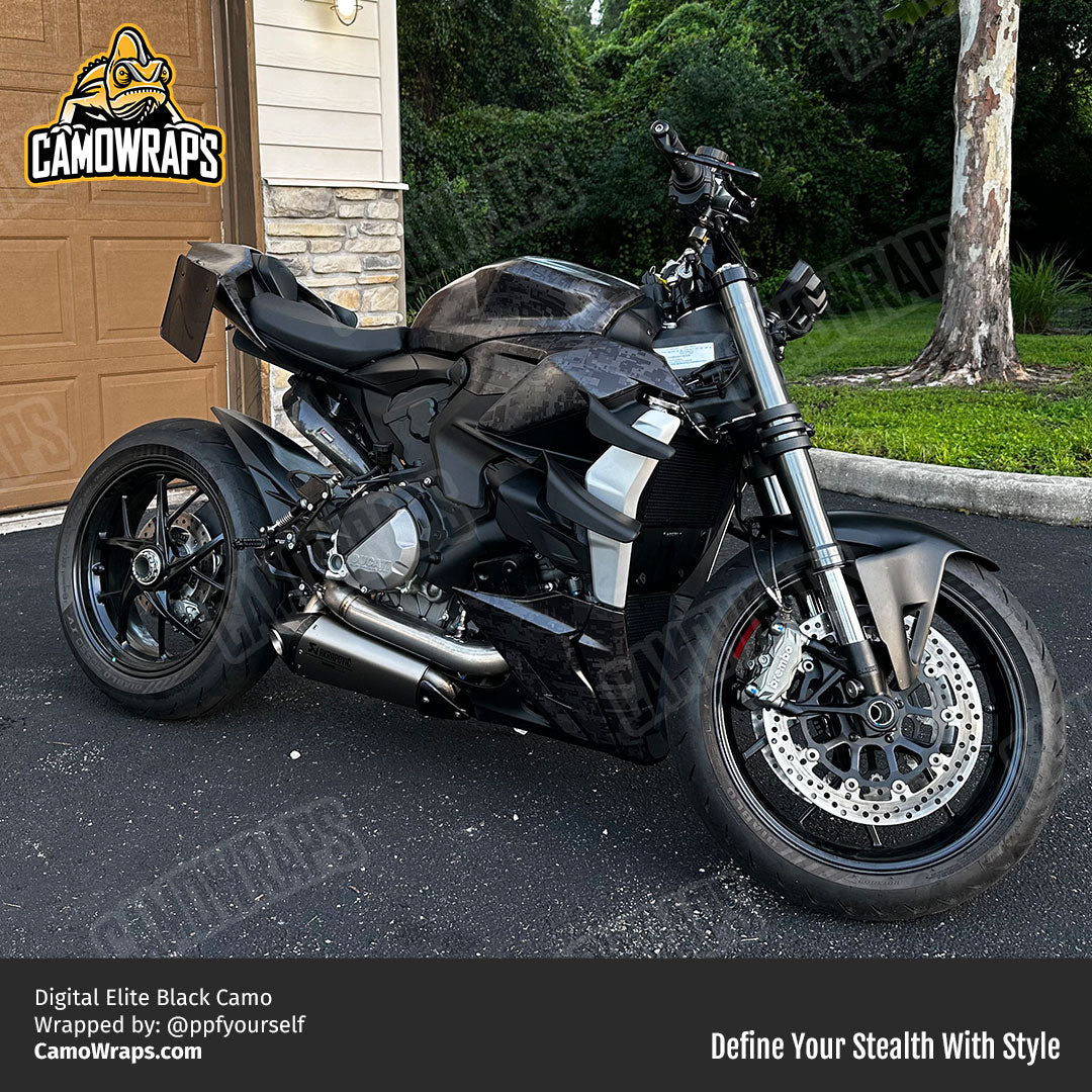 digital black ducati motorcycle wrap