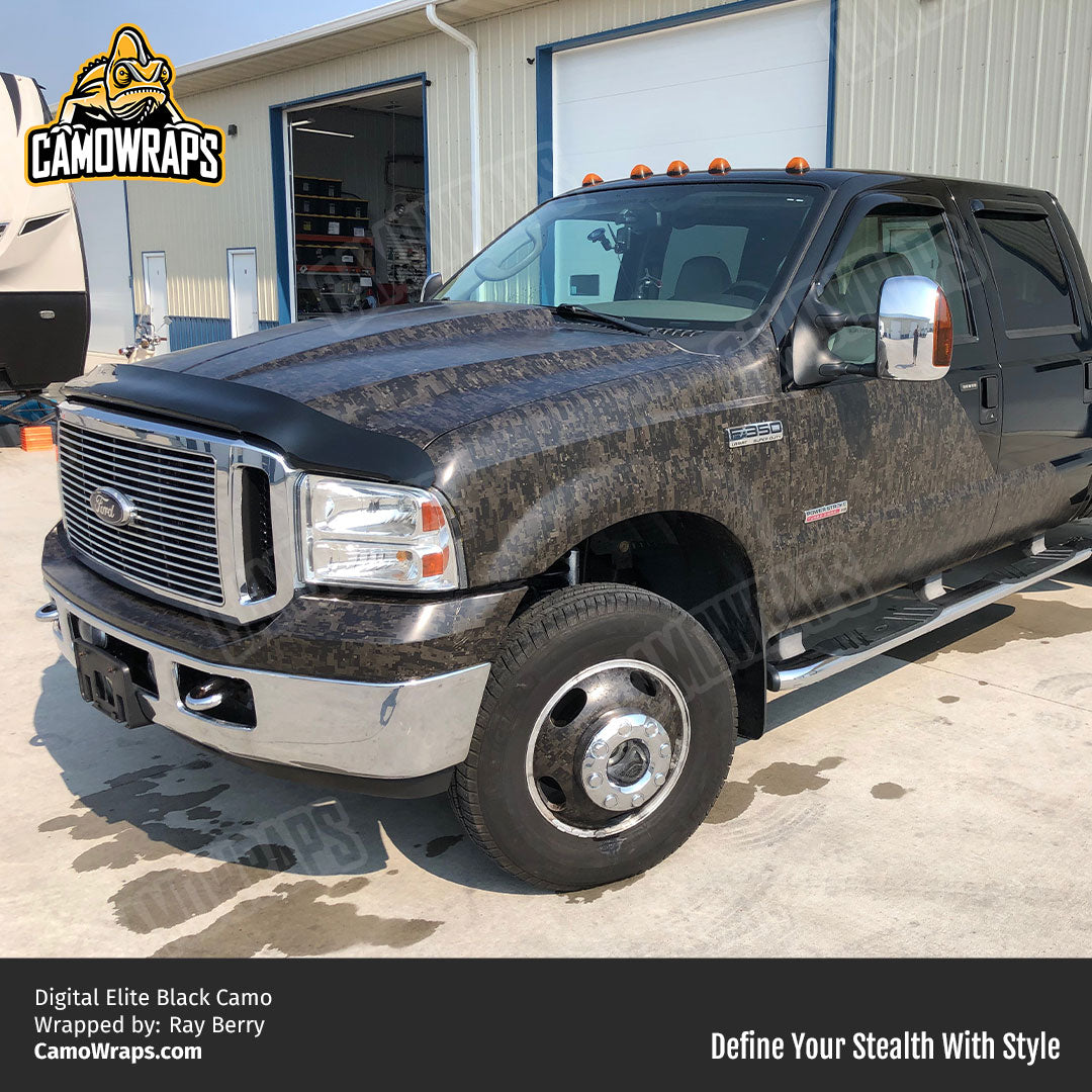 black digital camo truck wrap