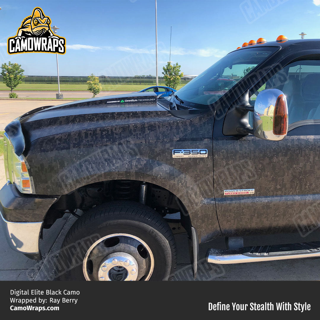 black digital camo truck wrap