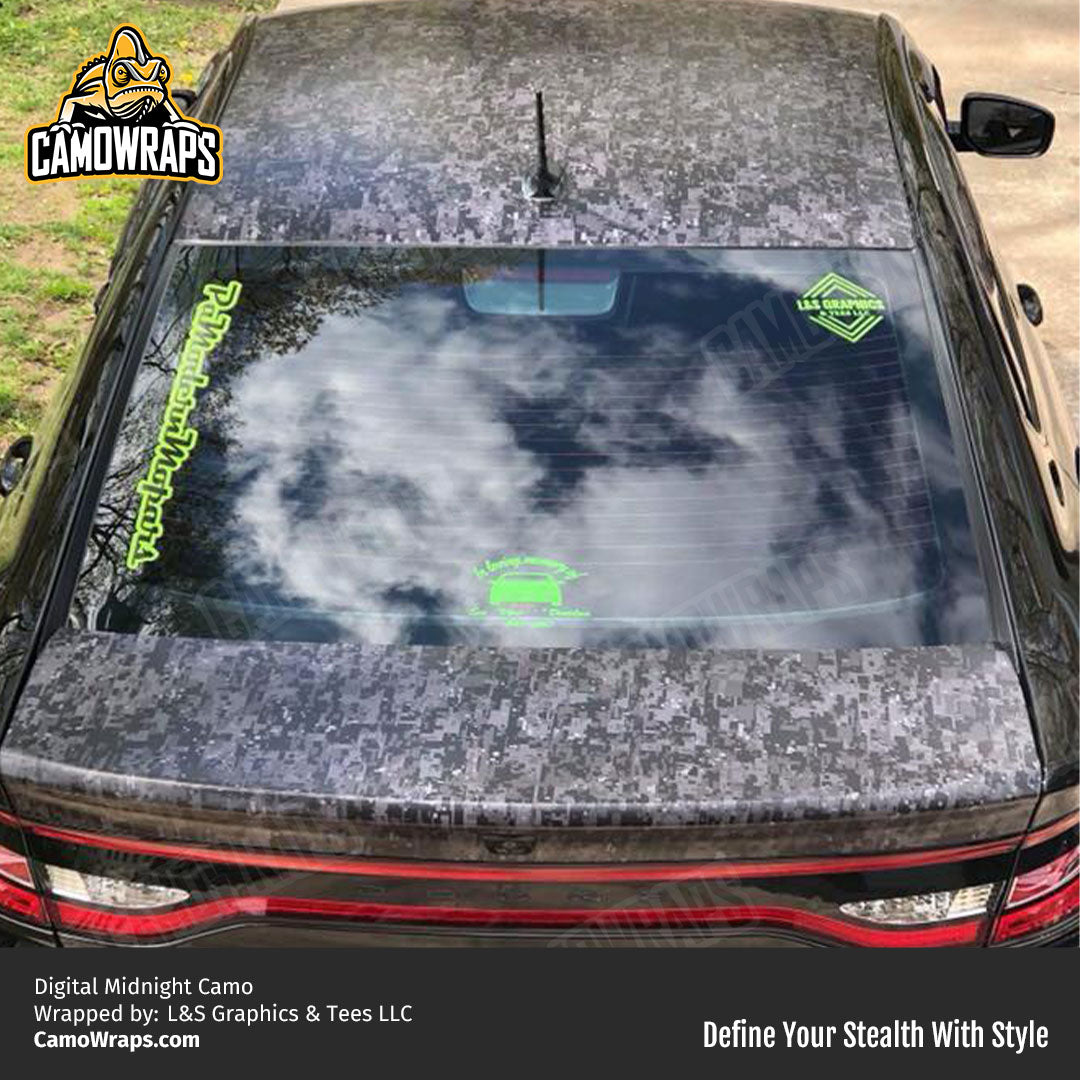 black digital camo car wrap
