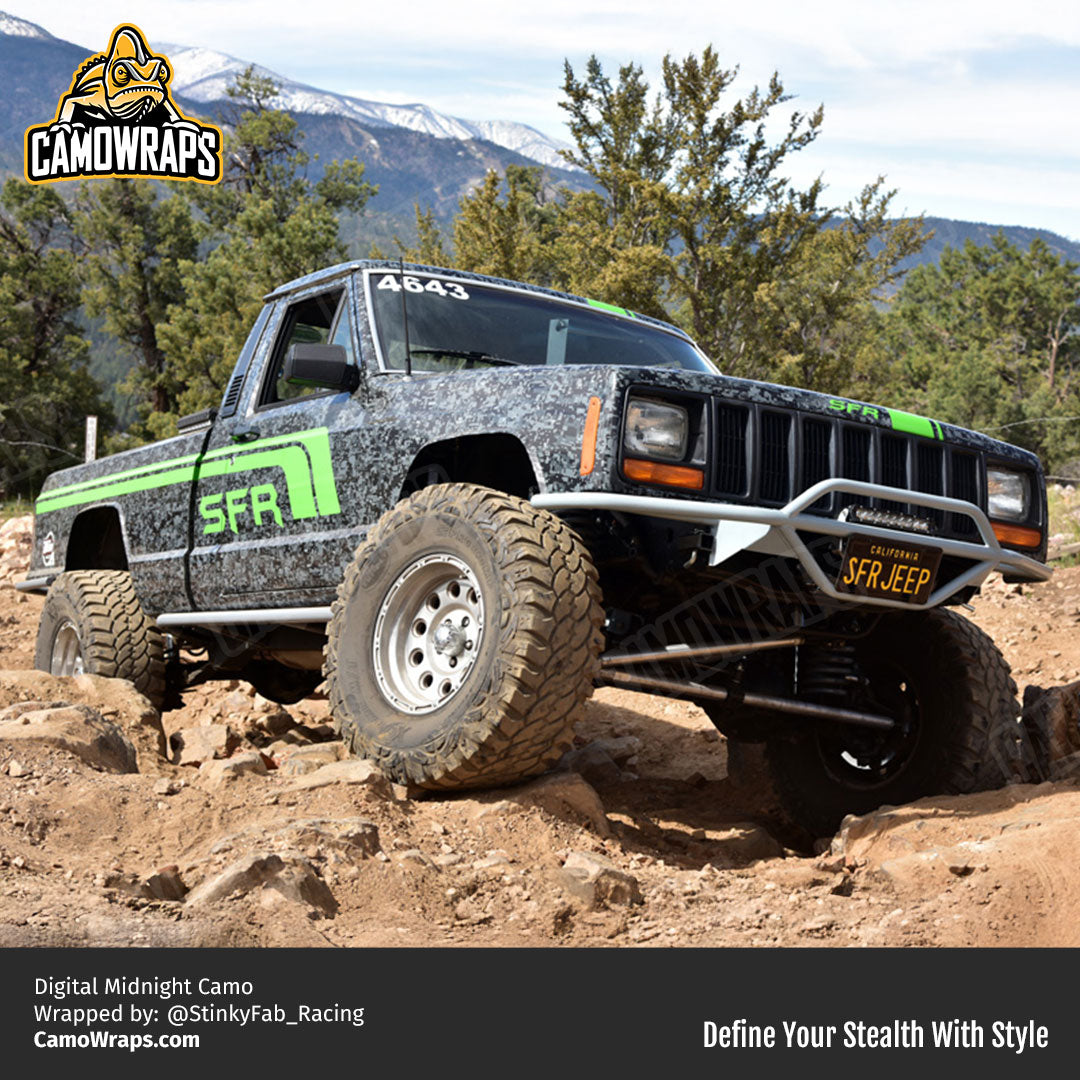 black digital camo jeep wrap