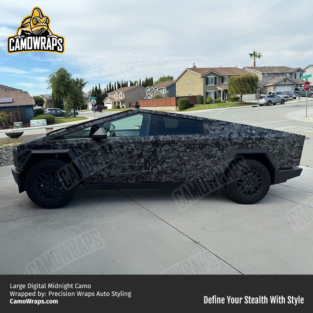 black digital camo cybertruck wrap