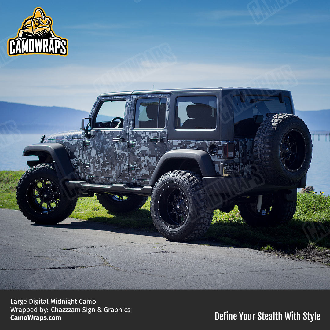 black digital camo jeep wrap