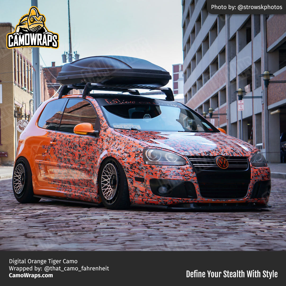 orange digital camo car wrap