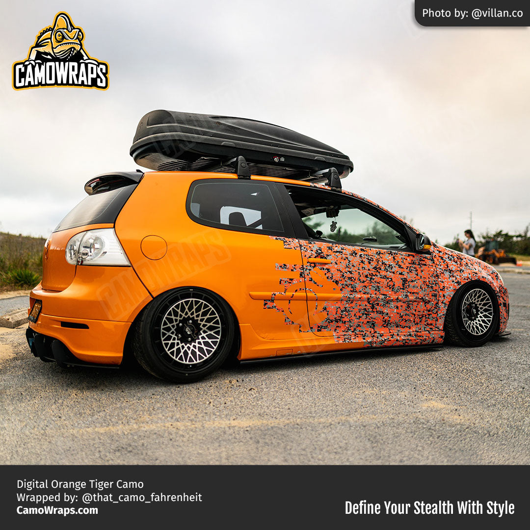 orange digital camo car wrap