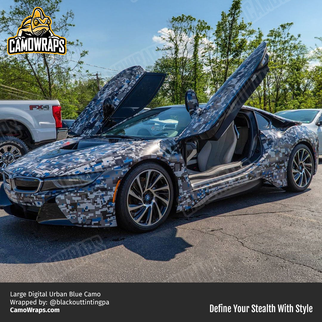 blue digital camo car wrap