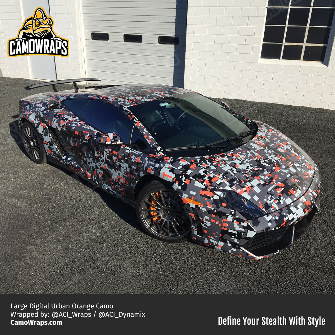 orange digital camo lambo wrap
