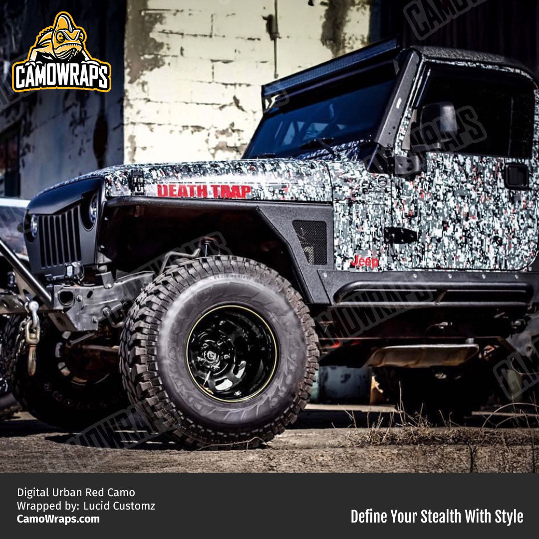 red digital camo jeep wrap