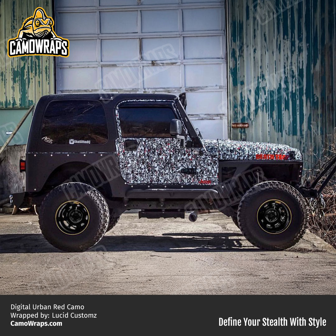 red digital camo jeep wrap