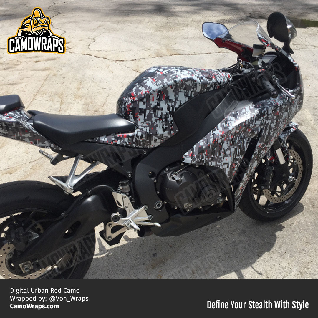 red digital camo motorcycle wrap