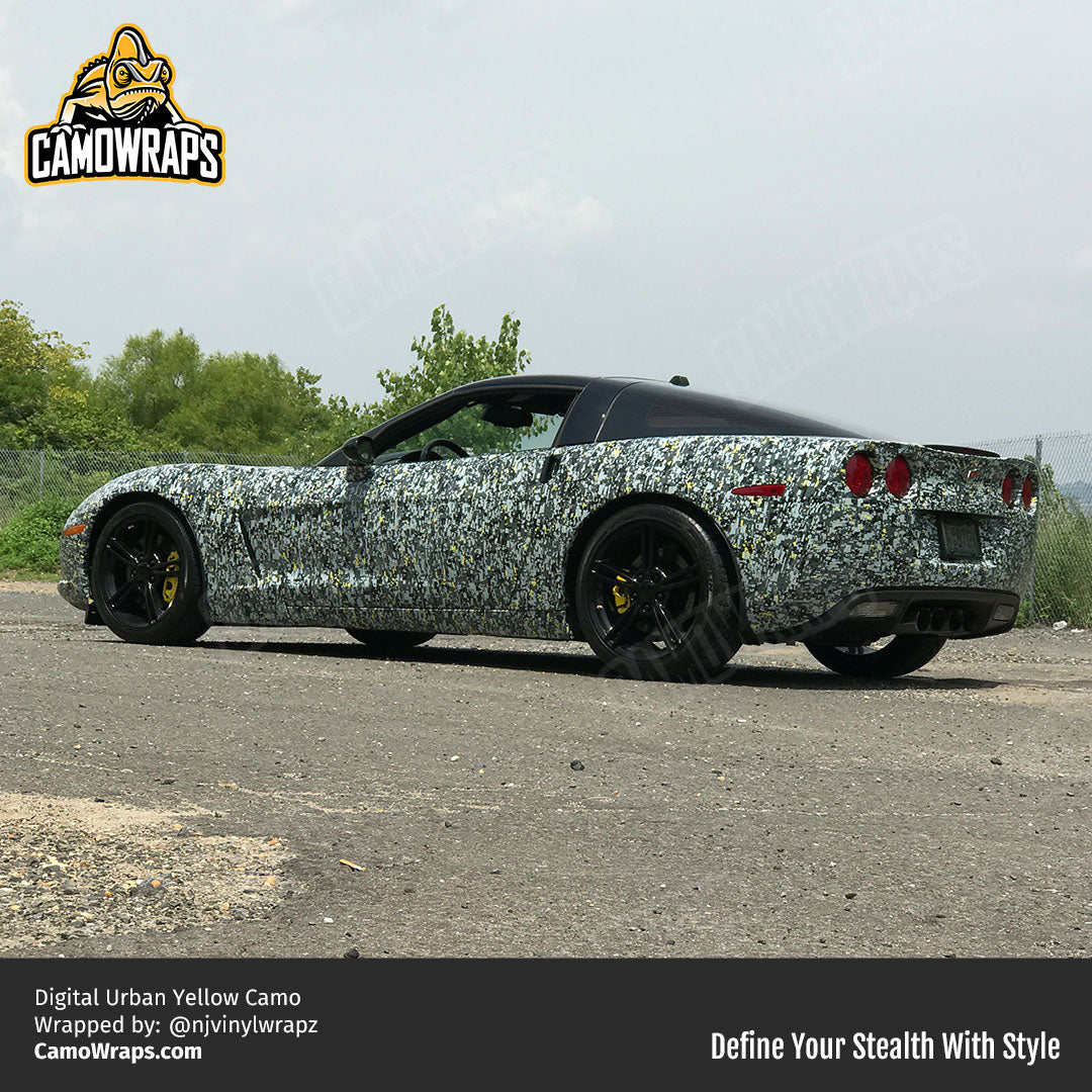 yellow digital camo car wrap