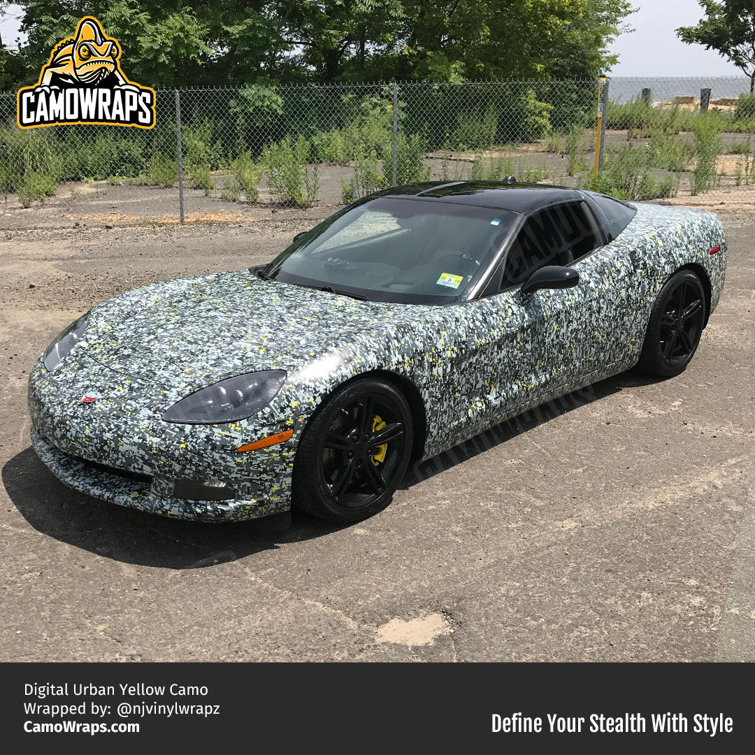 yellow digital camo car wrap