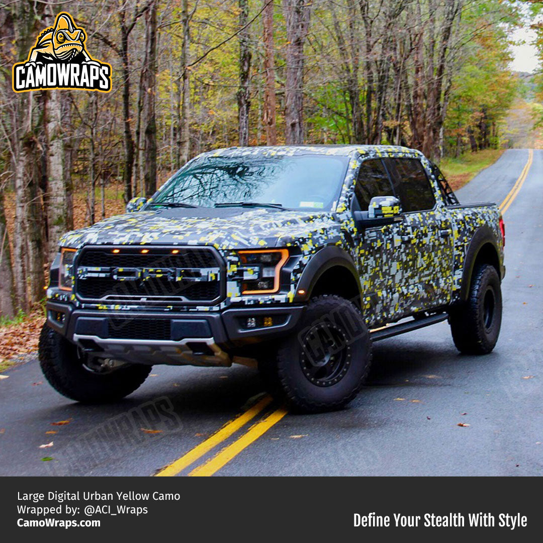 yellow camo truck wrap