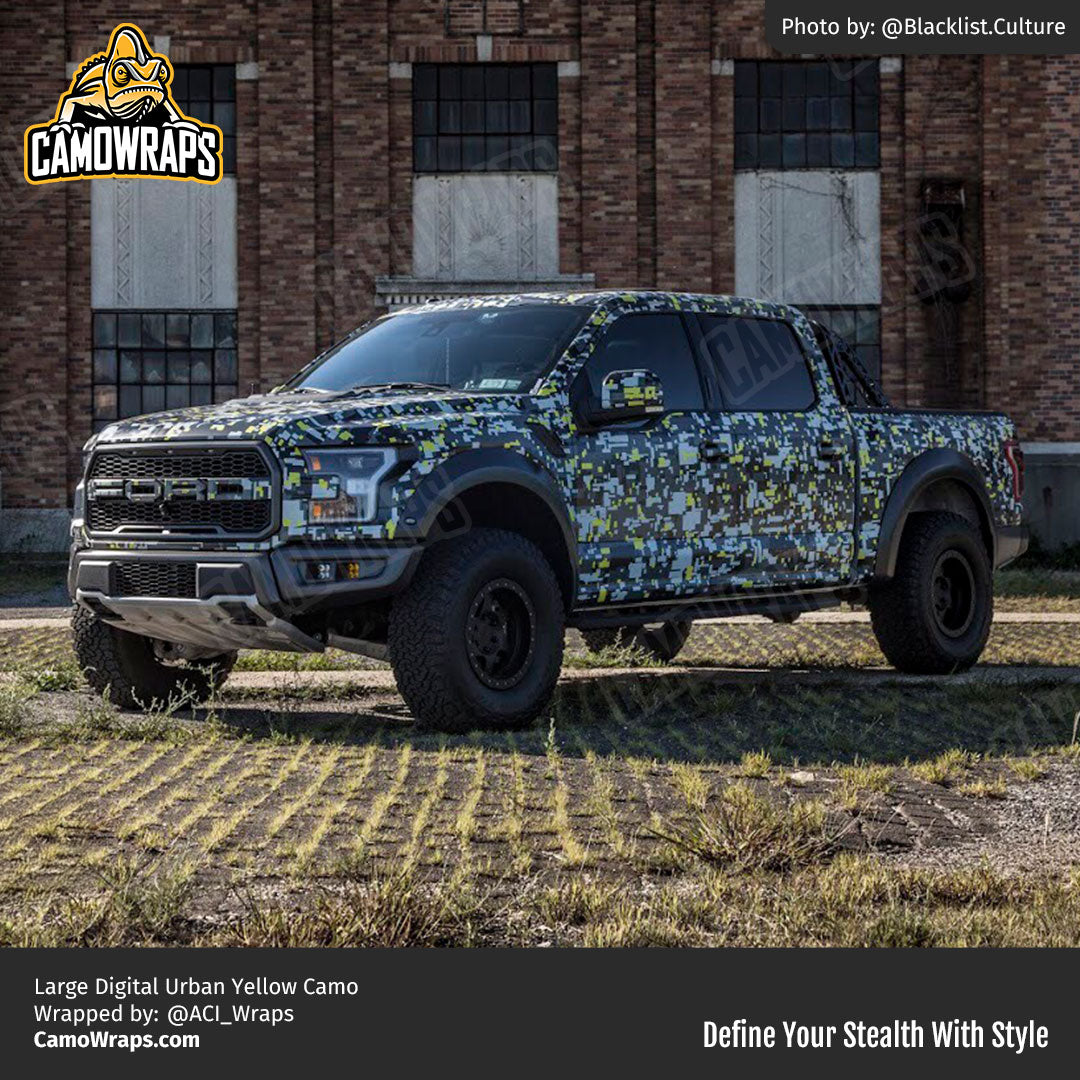 yellow camo truck wrap