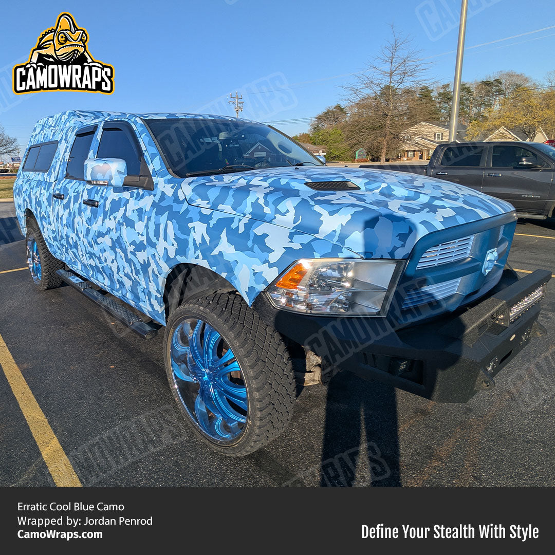 light blue camo truck wrap