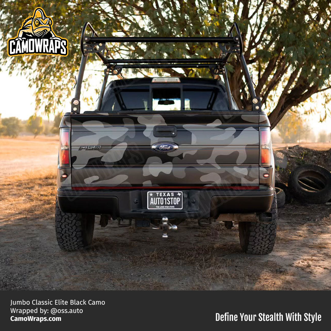 black camo truck wrap