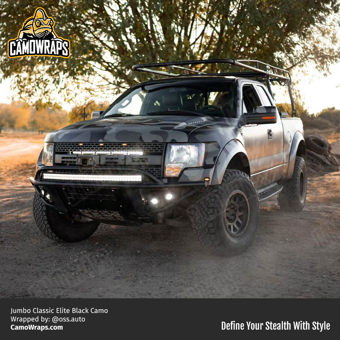 black camo truck wrap