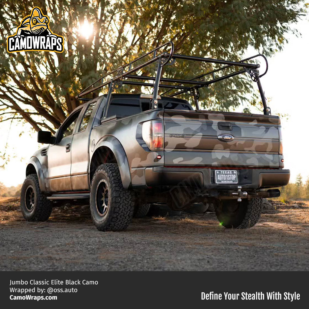 black camo truck wrap
