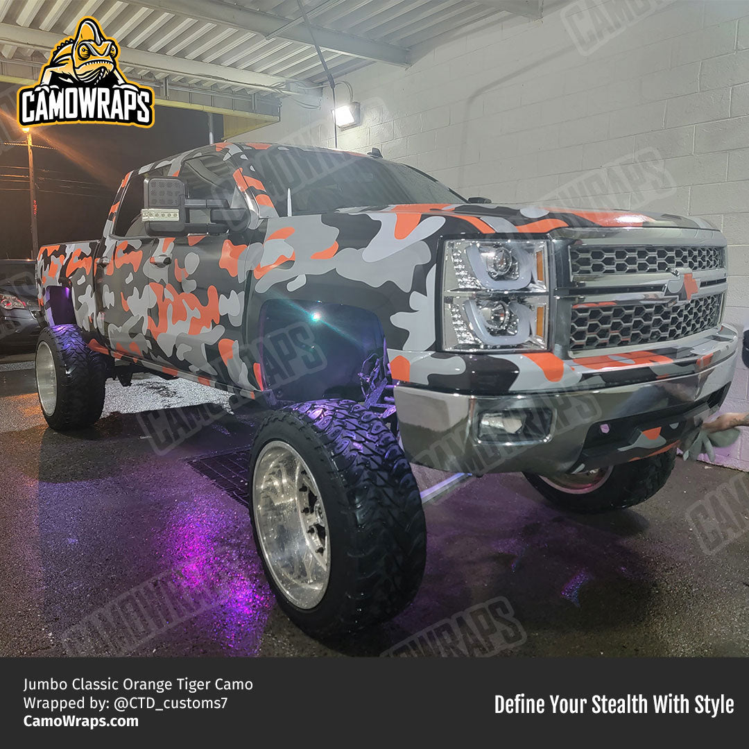 orange camo truck wrap