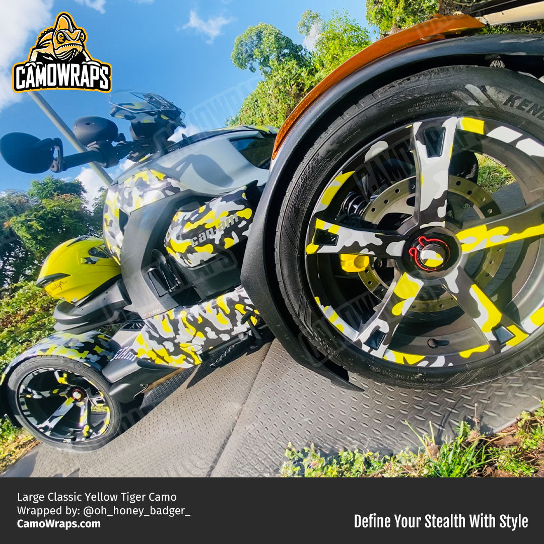 yellow camo can am trike wrap