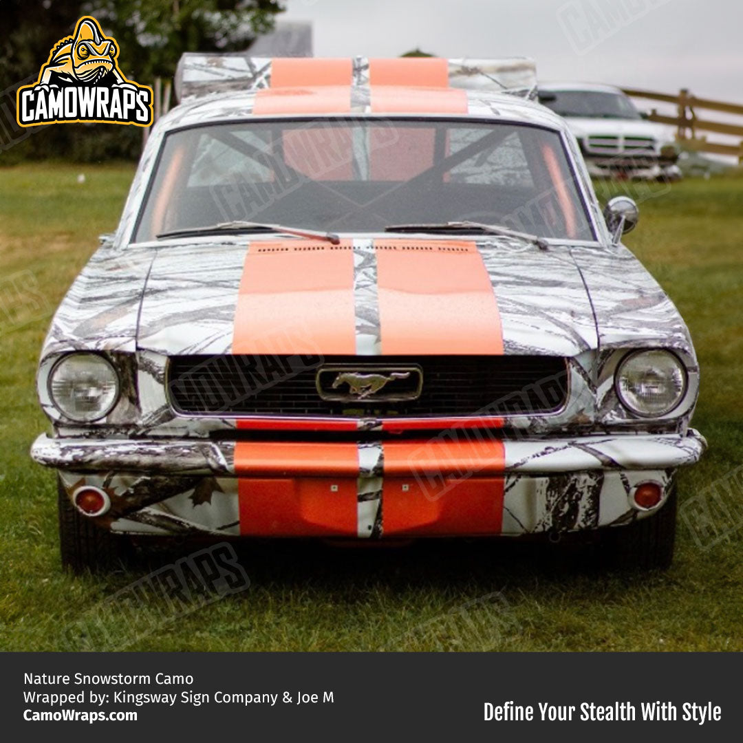 white snowy camo mustang wrap