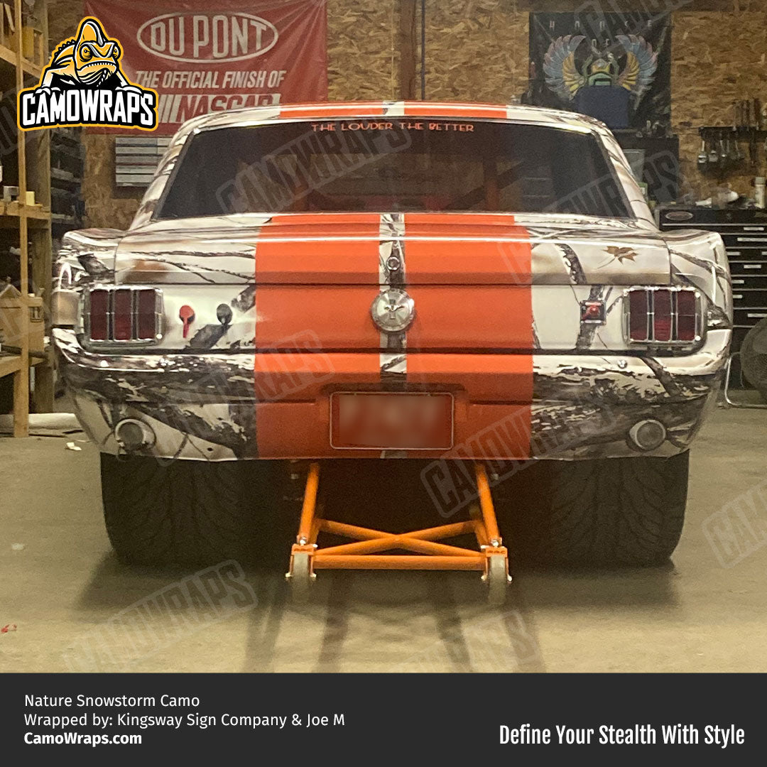 white snowy camo mustang wrap