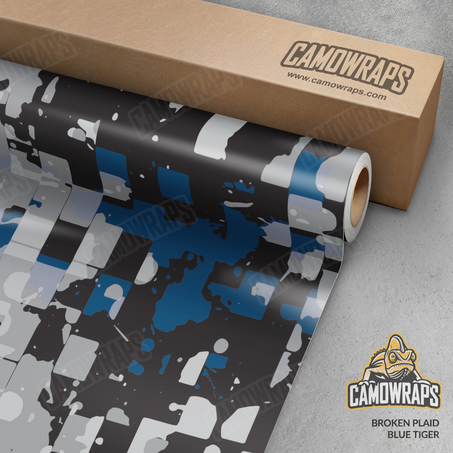 Broken Plaid Blue Tiger Camo Vinyl Wrap