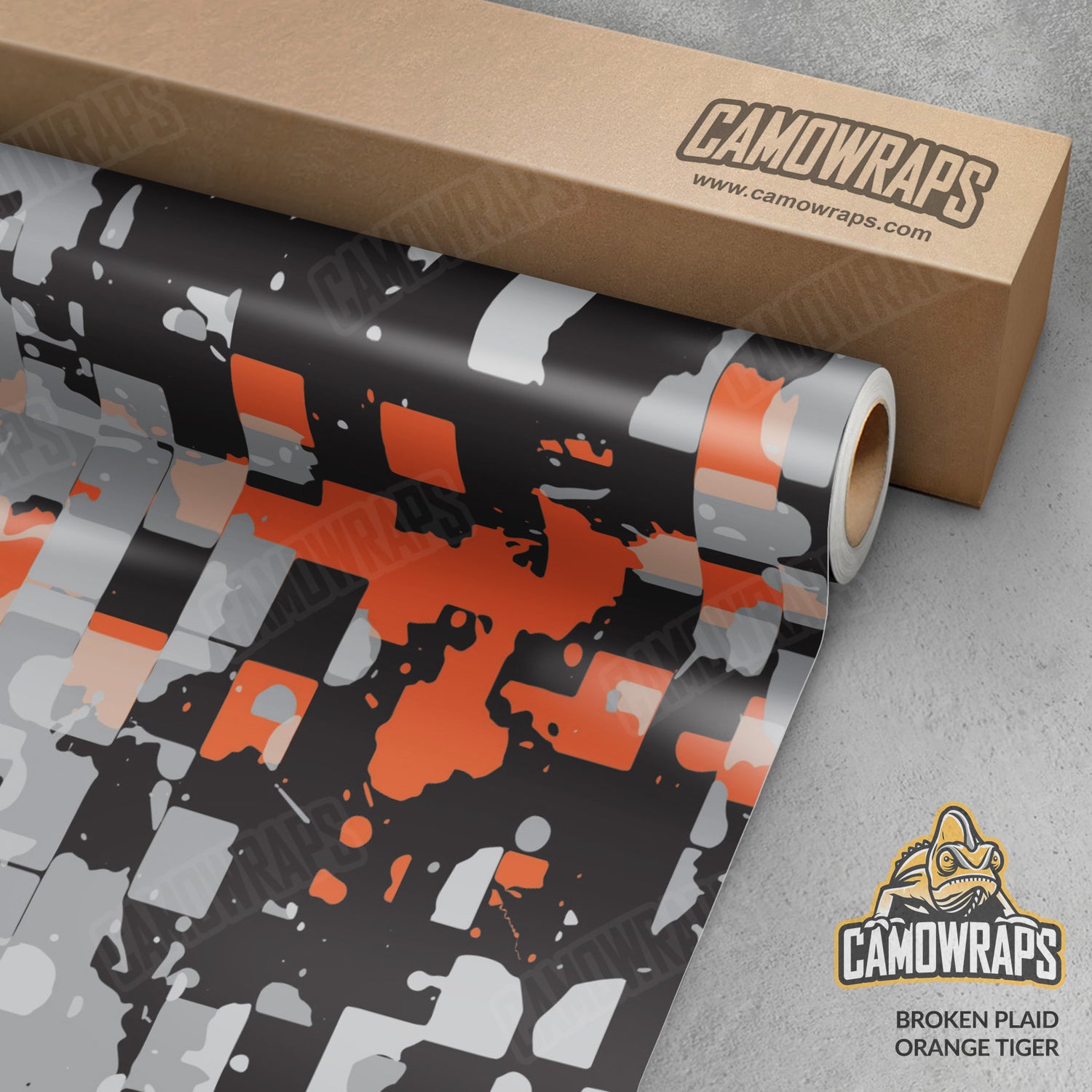 Broken Plaid Orange Tiger Camo Vinyl Wrap