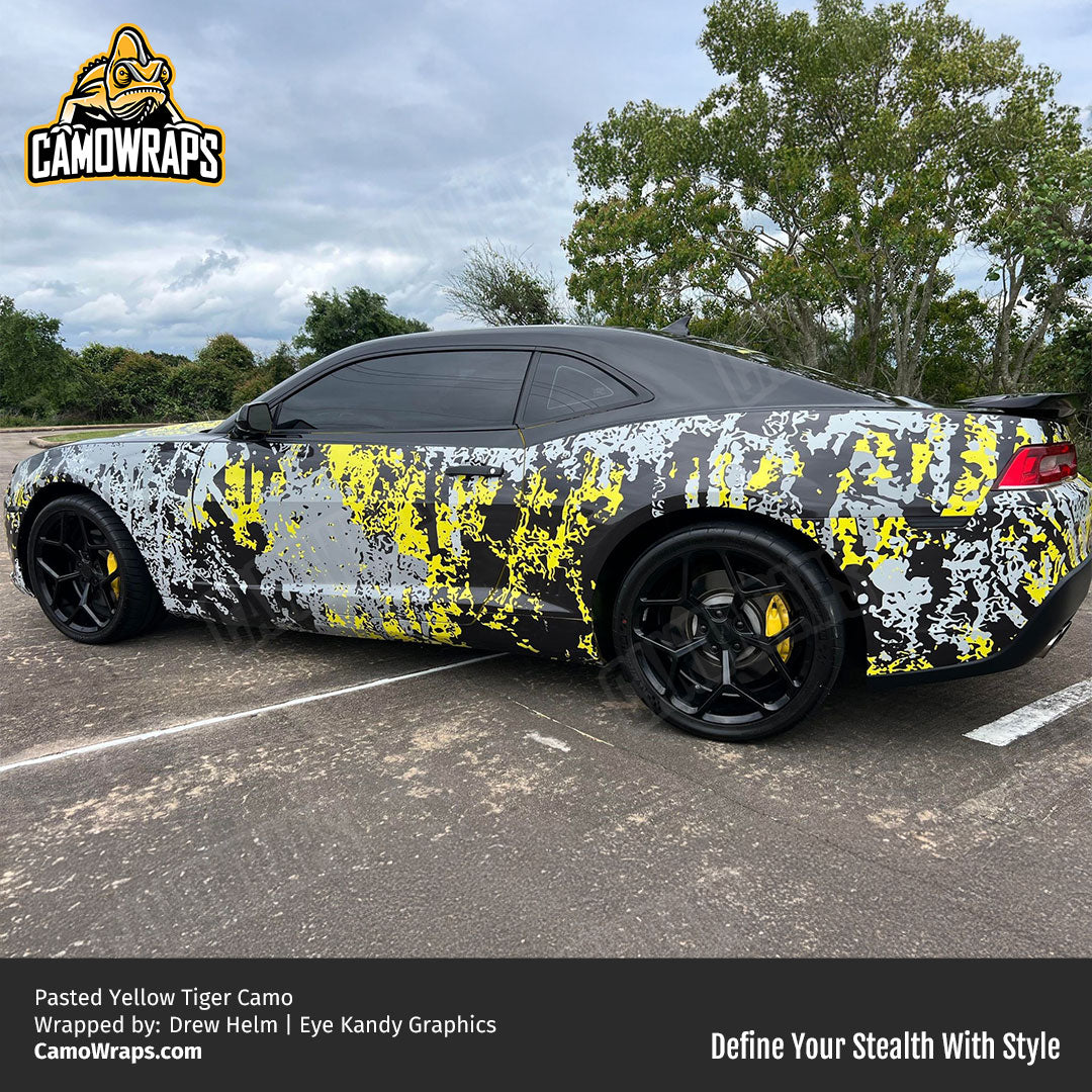 pasted yellow camo car wrap