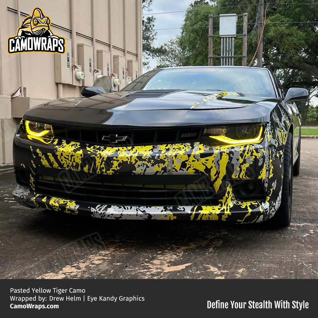 pasted yellow camo car wrap