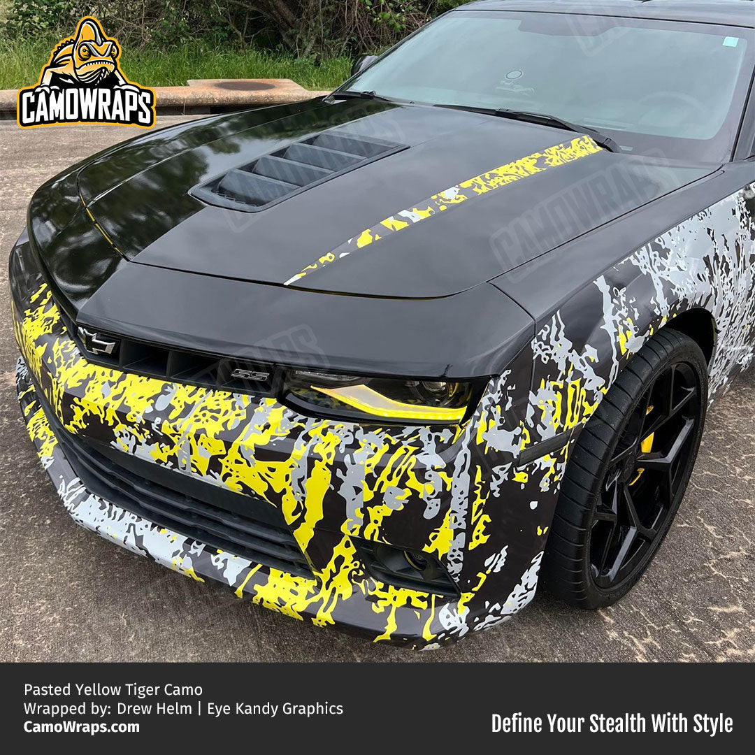 pasted yellow camo car wrap