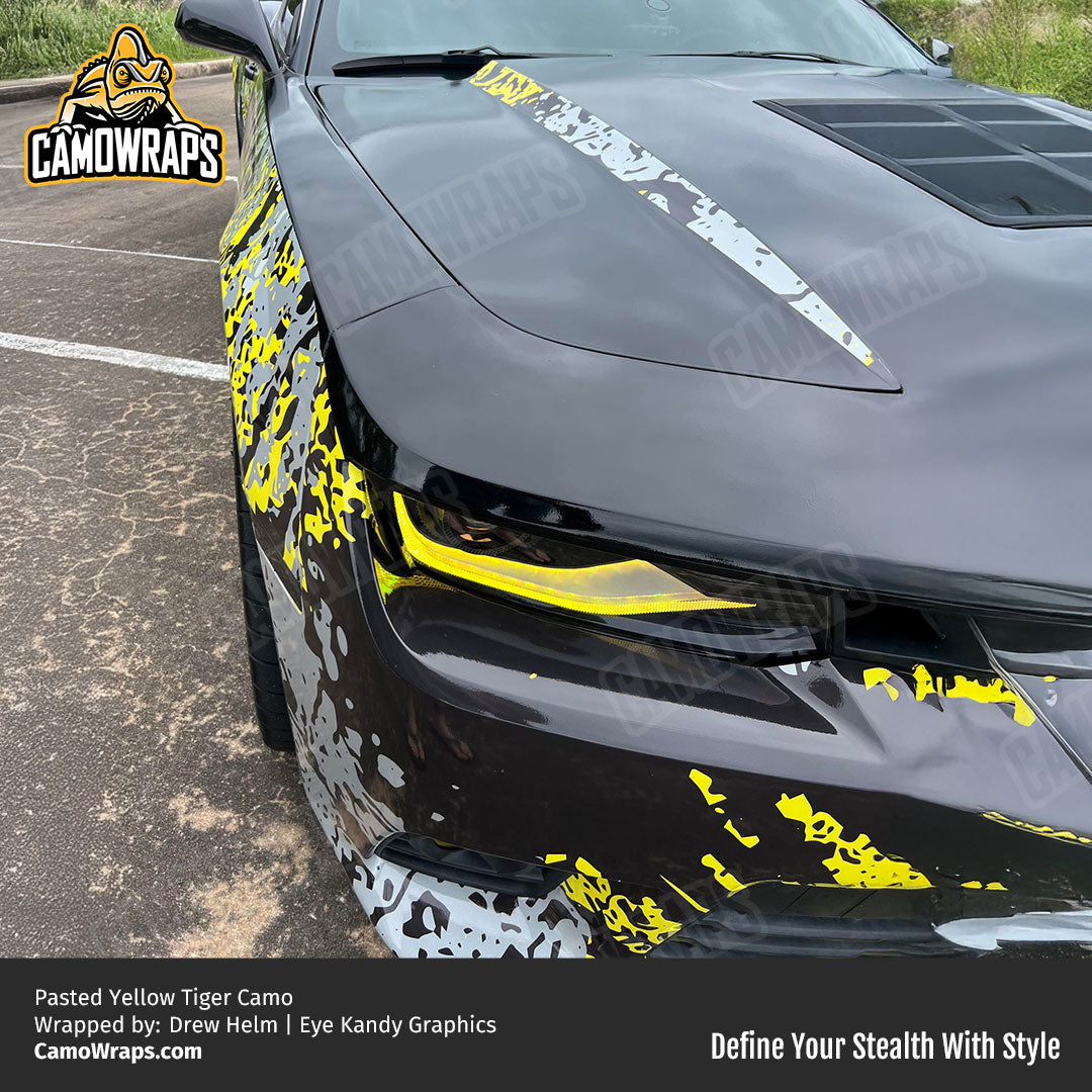 pasted yellow camo car wrap