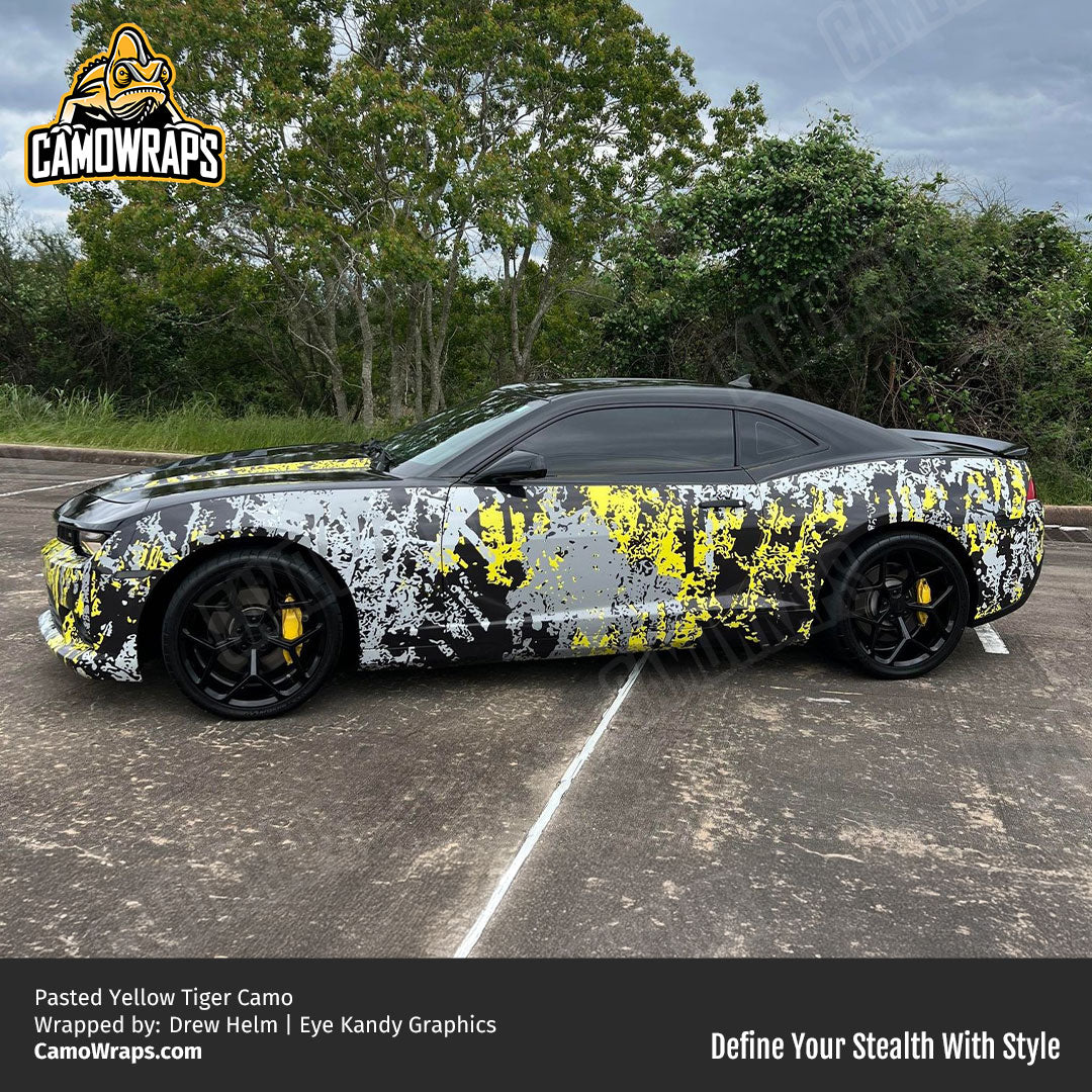 pasted yellow camo car wrap