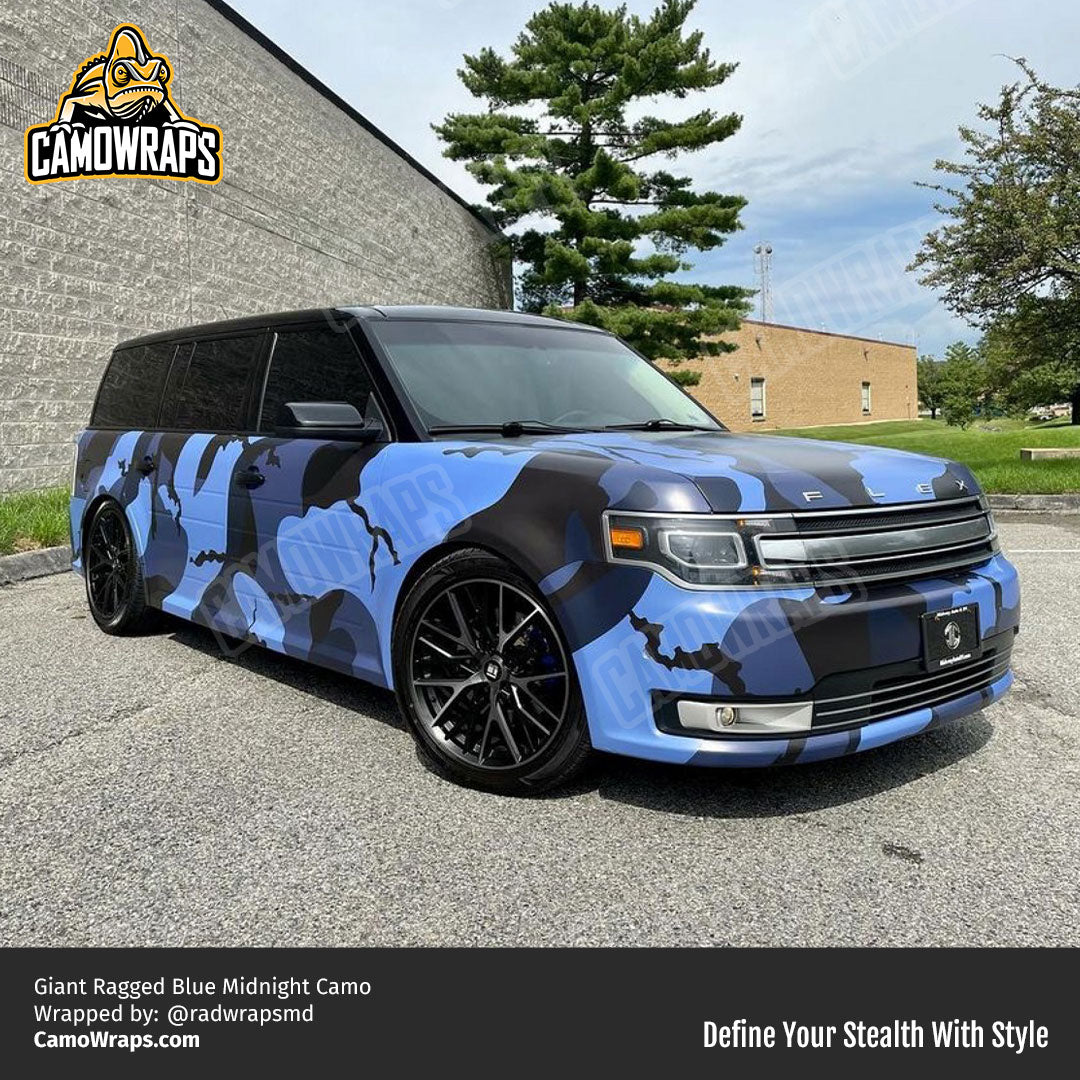 blue ragged camo car wrap
