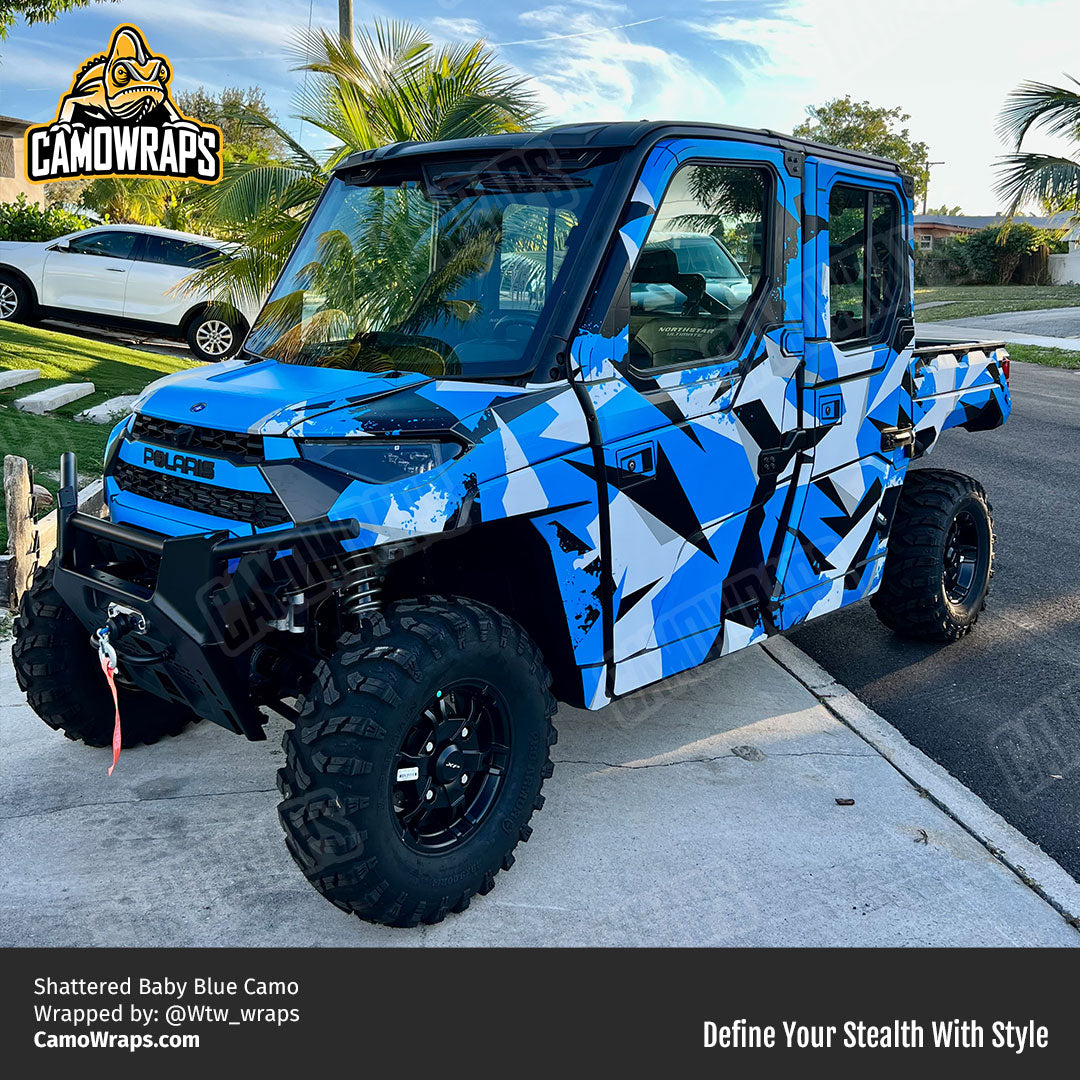 shattered blue camo atv wrap