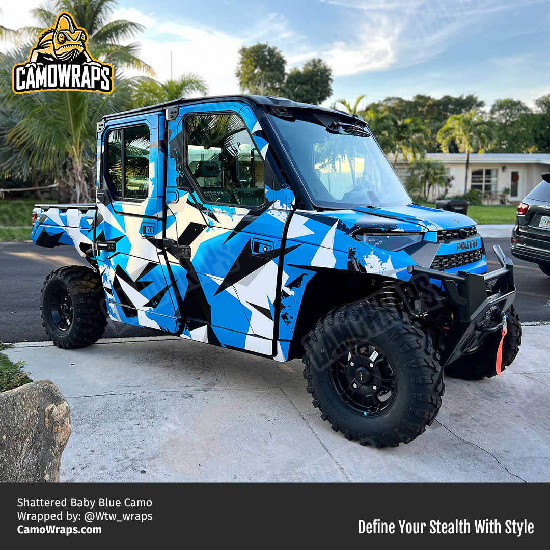 shattered blue camo atv wrap