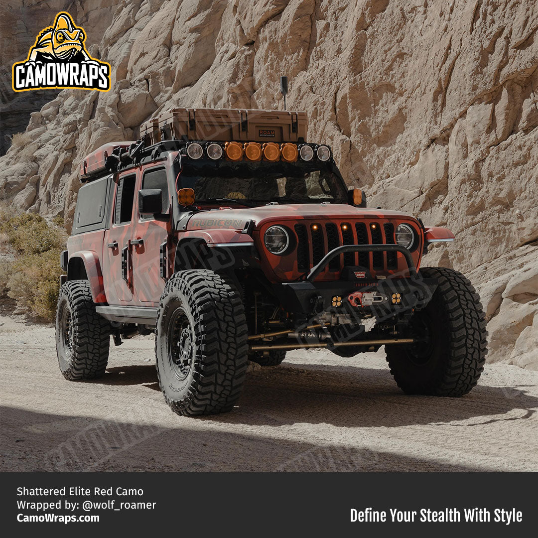 shattered elite red camo jeep wrap