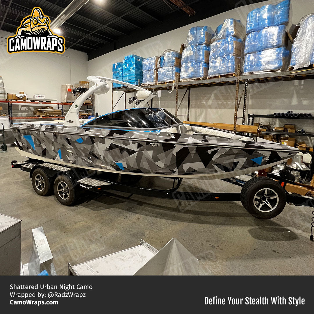 shattered camo boat wrap