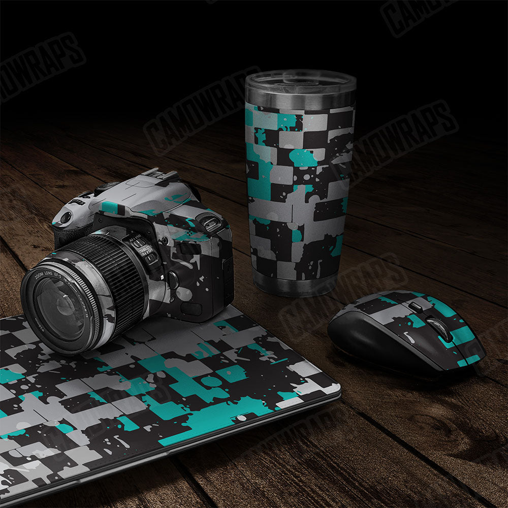 Broken Plaid Tiffany Blue Tiger Gear Skin Vinyl Wrap