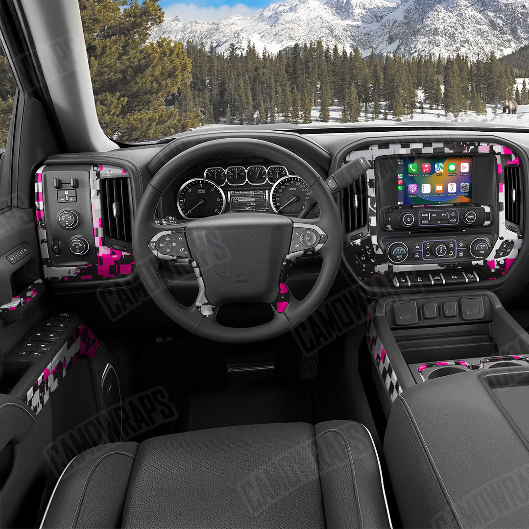 Broken Plaid Magenta Tiger Camo Car Interior Skin