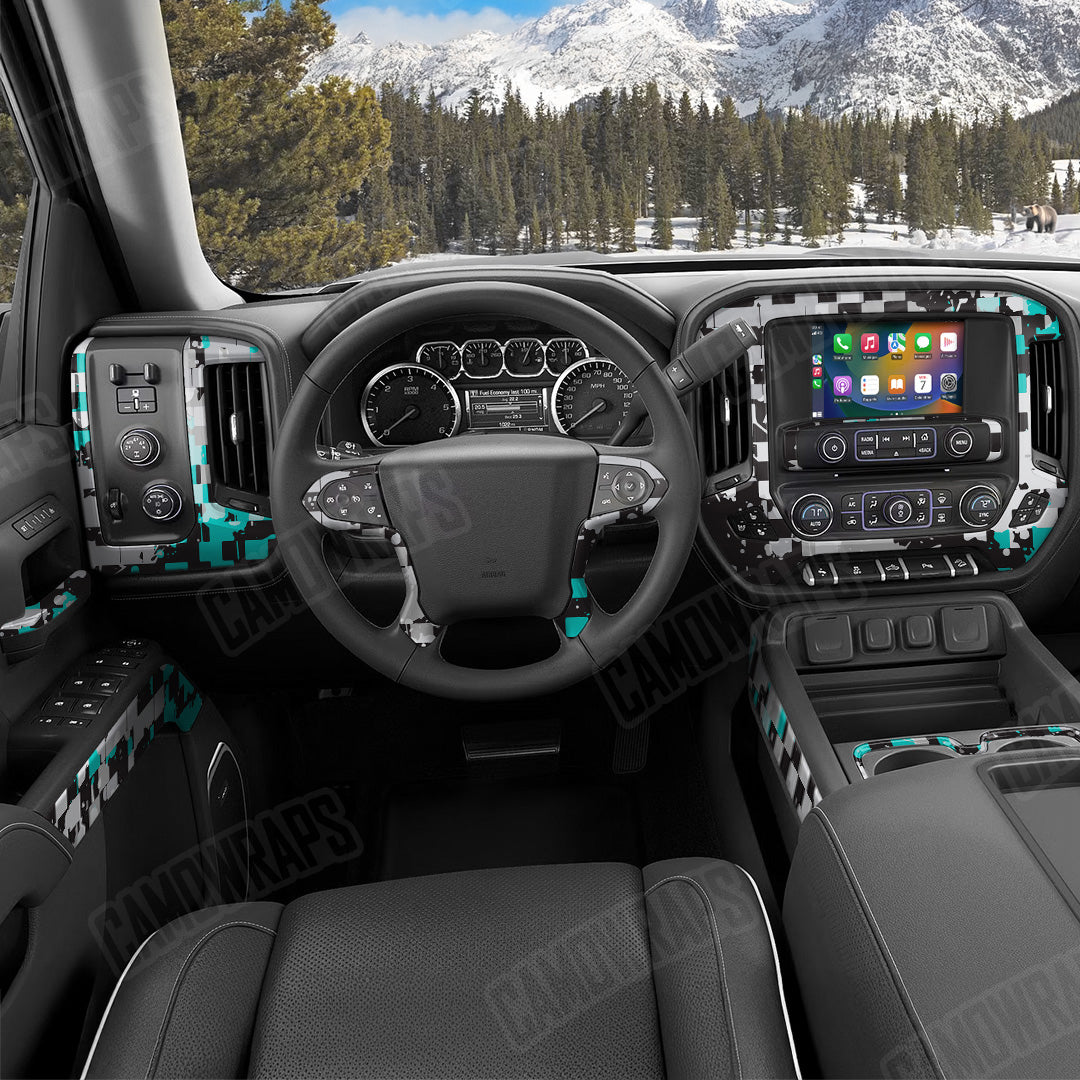 Broken Plaid Tiffany Blue Tiger Camo Car Interior Skin