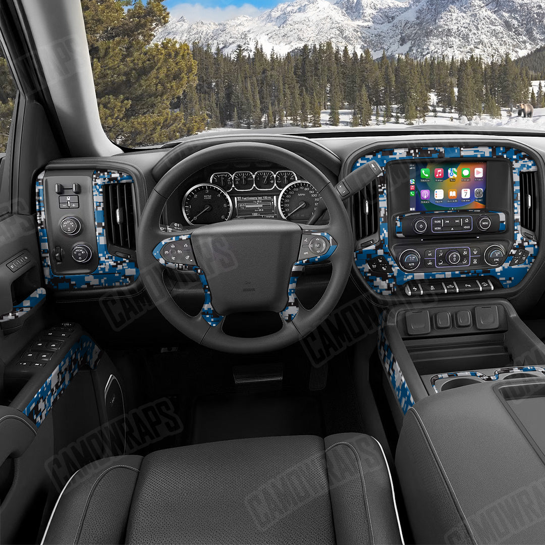 Digital Blue Tiger Camo Car Interior Skin