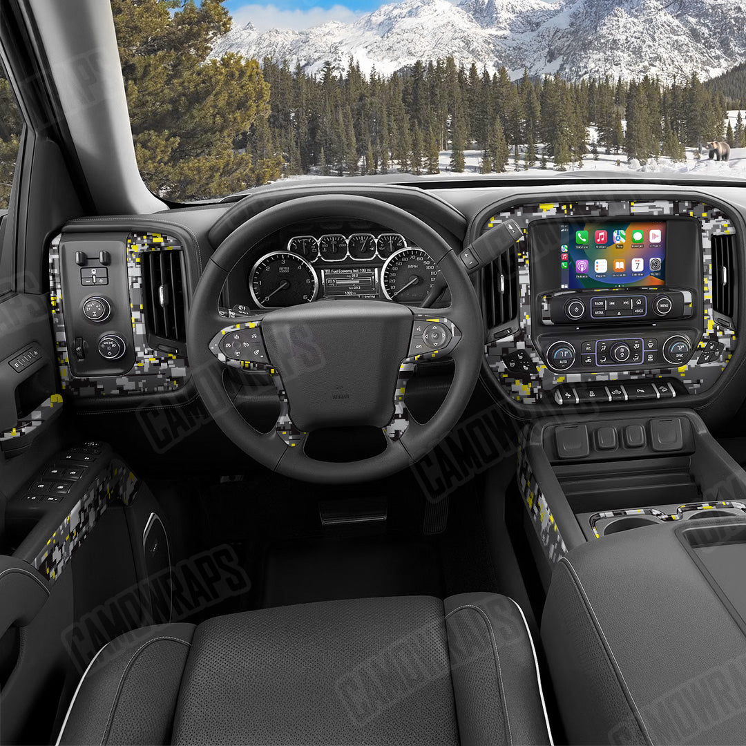 Digital Urban Yellow Camo Car Interior Skin