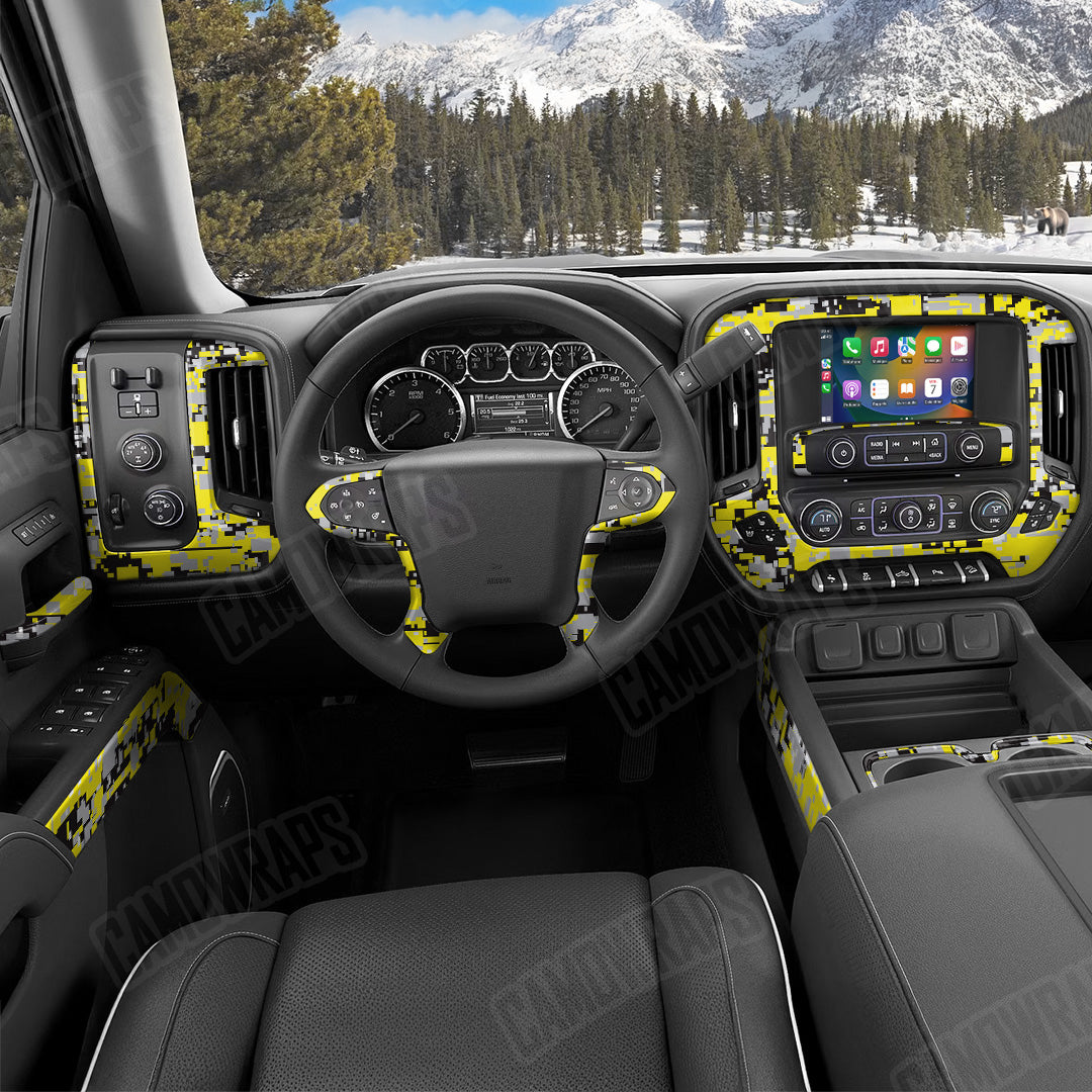 Digital Yellow Tiger Camo Car Interior Skin
