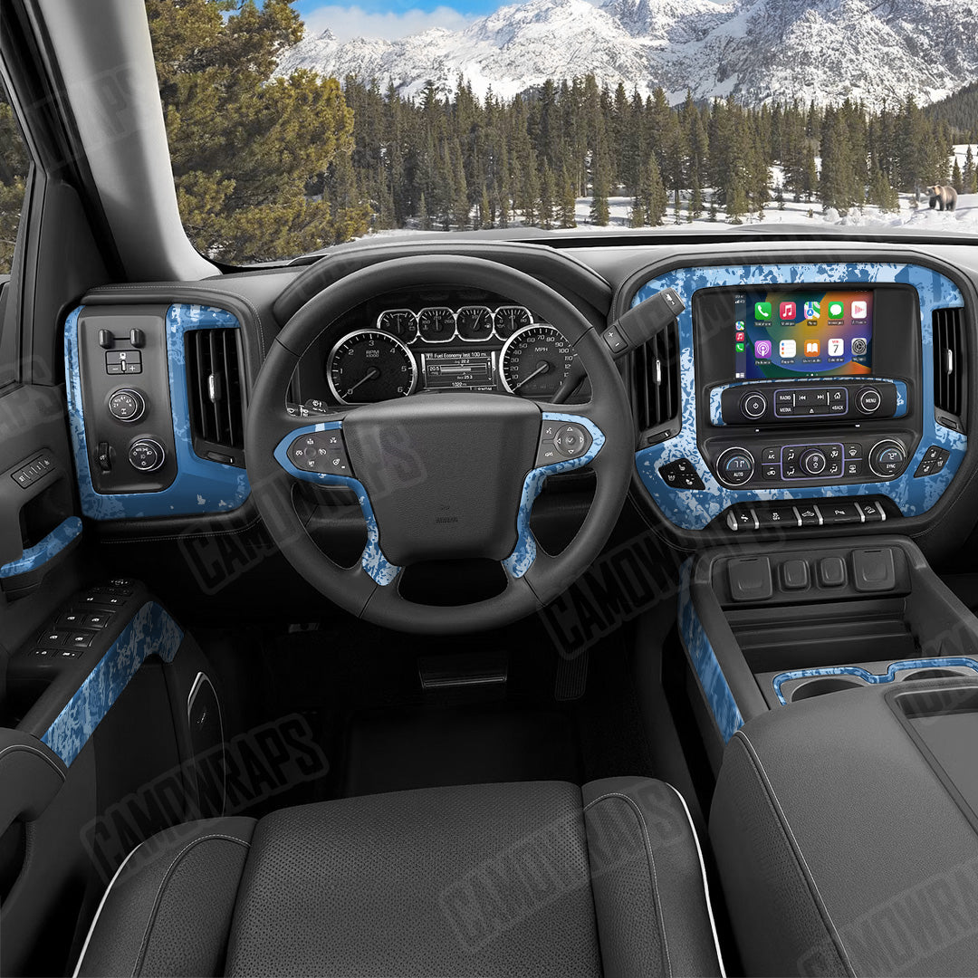 Pasted Cool Blue Camo Car Interior Skin
