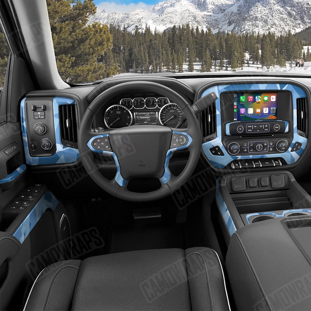 Shattered Cool Blue Camo Car Interior Skin
