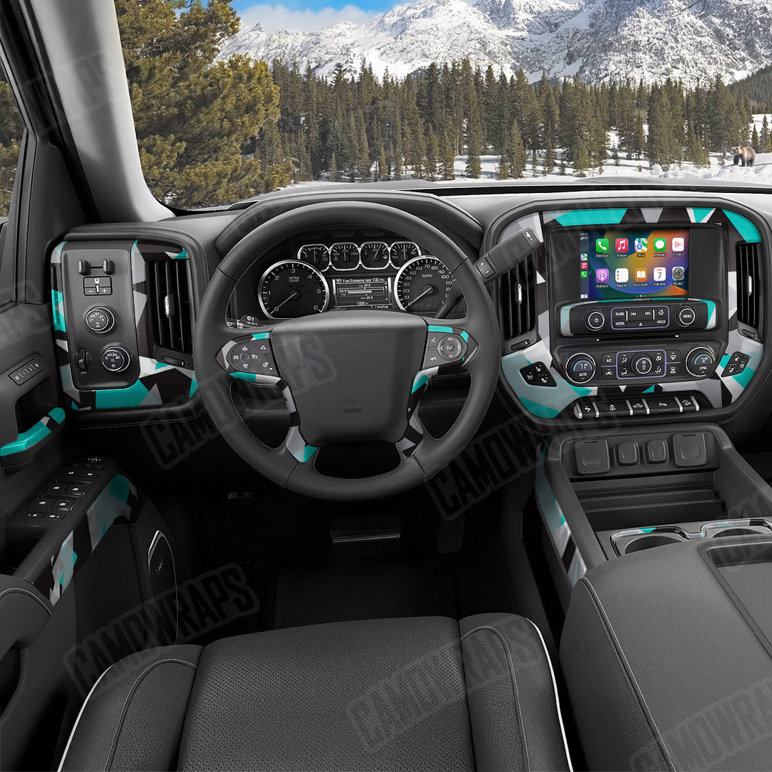 Shattered Tiffany Blue Tiger Camo Car Interior Skin